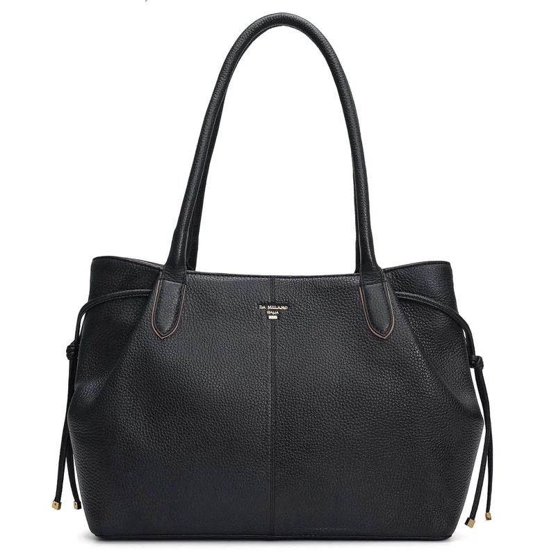 Da Milano Black Medium Wax Leather Tote - Black for Women | Best Price UAE